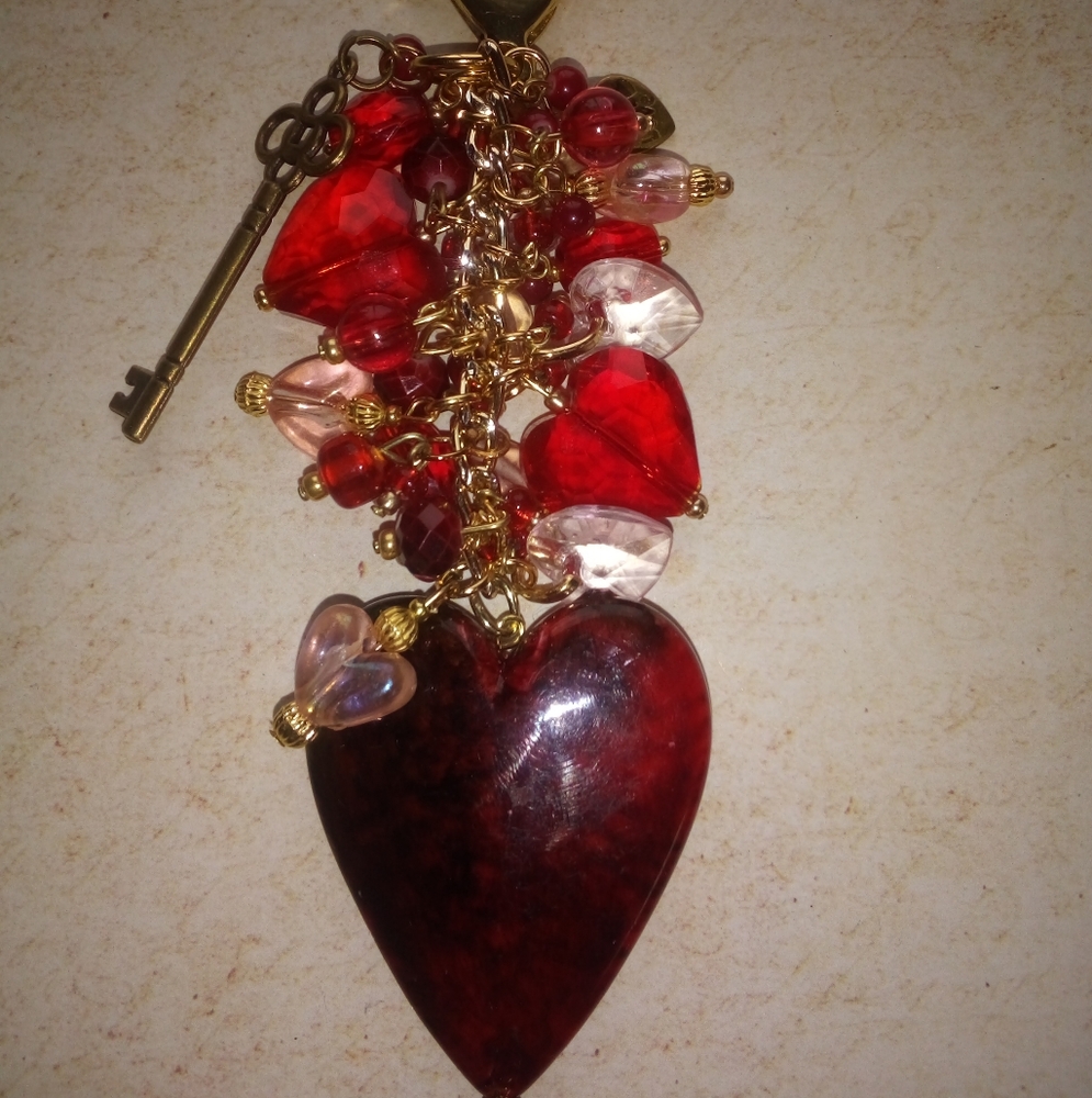 Red Heart and Key Handbag Charm Key FOB